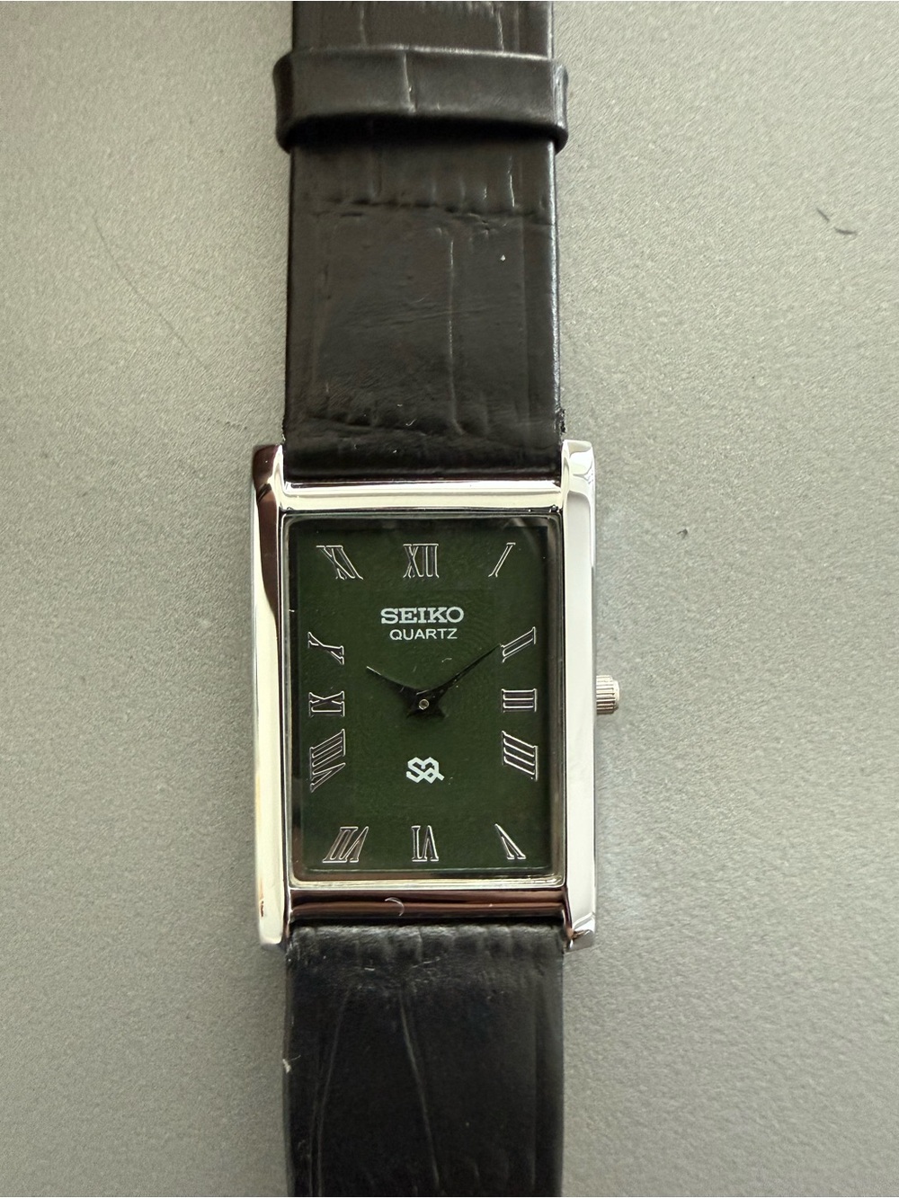 Vintage Seiko Tank watch Refurbished Green Dial Silver Case